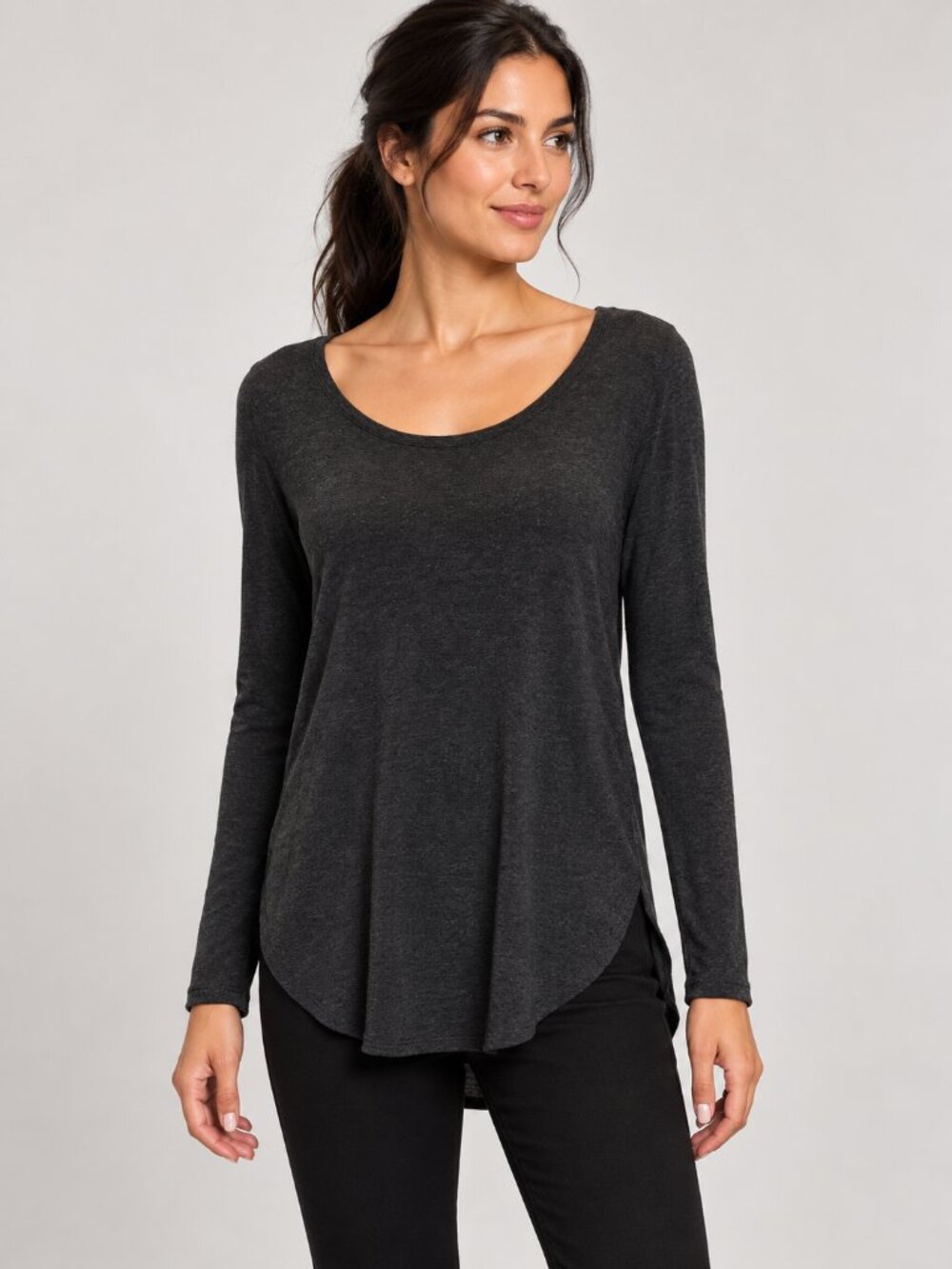 Abercrombie & Fitch Dark Gray Heather Long Sleeve Tee Women's S Scoop Neck